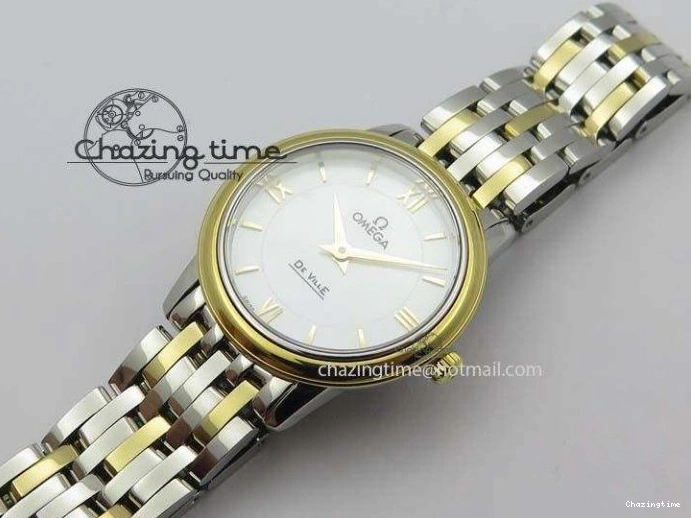 0111 De Ville 27mm SS YG Ladies MK 1:1 Best Edition White MOP Dial On SS Bracelet Ronda Quartz Sophisticated 8192